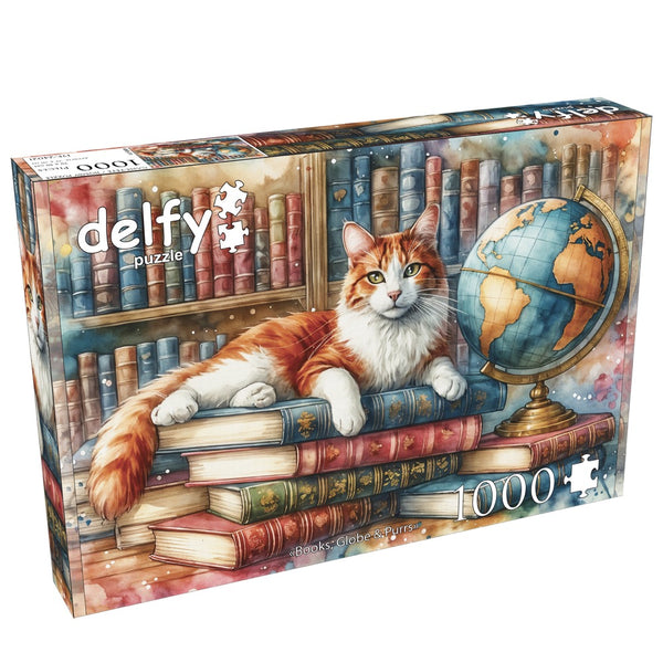 Delfy Books, Globe & Purrs 1000pc Jigsaw Puzzle