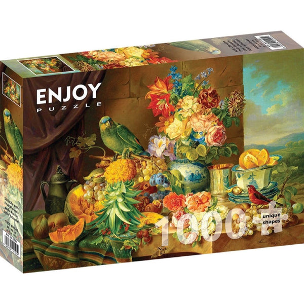 Enjoy Josef Schuster Still Life with Fruit Flowers and a Parrot 1000pc Jigsaw Puzzle