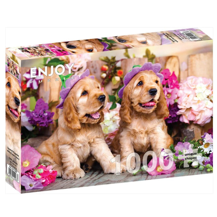 Enjoy Spaniel Puppies with Flower Hats 1000pc Jigsaw Puzzle