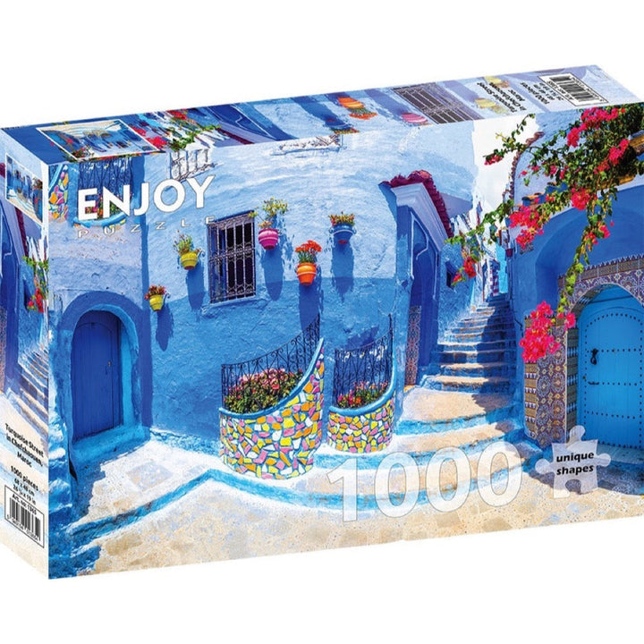 Enjoy Turquoise Street in Chefchaouen Maroc 1000pc Jigsaw Puzzle