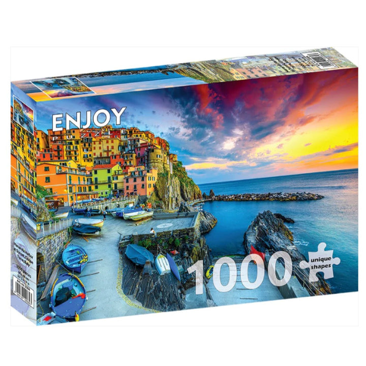 Enjoy Manarola Harbor at Sunset Cinque Terre Italy 1000pc Jigsaw Puzzle